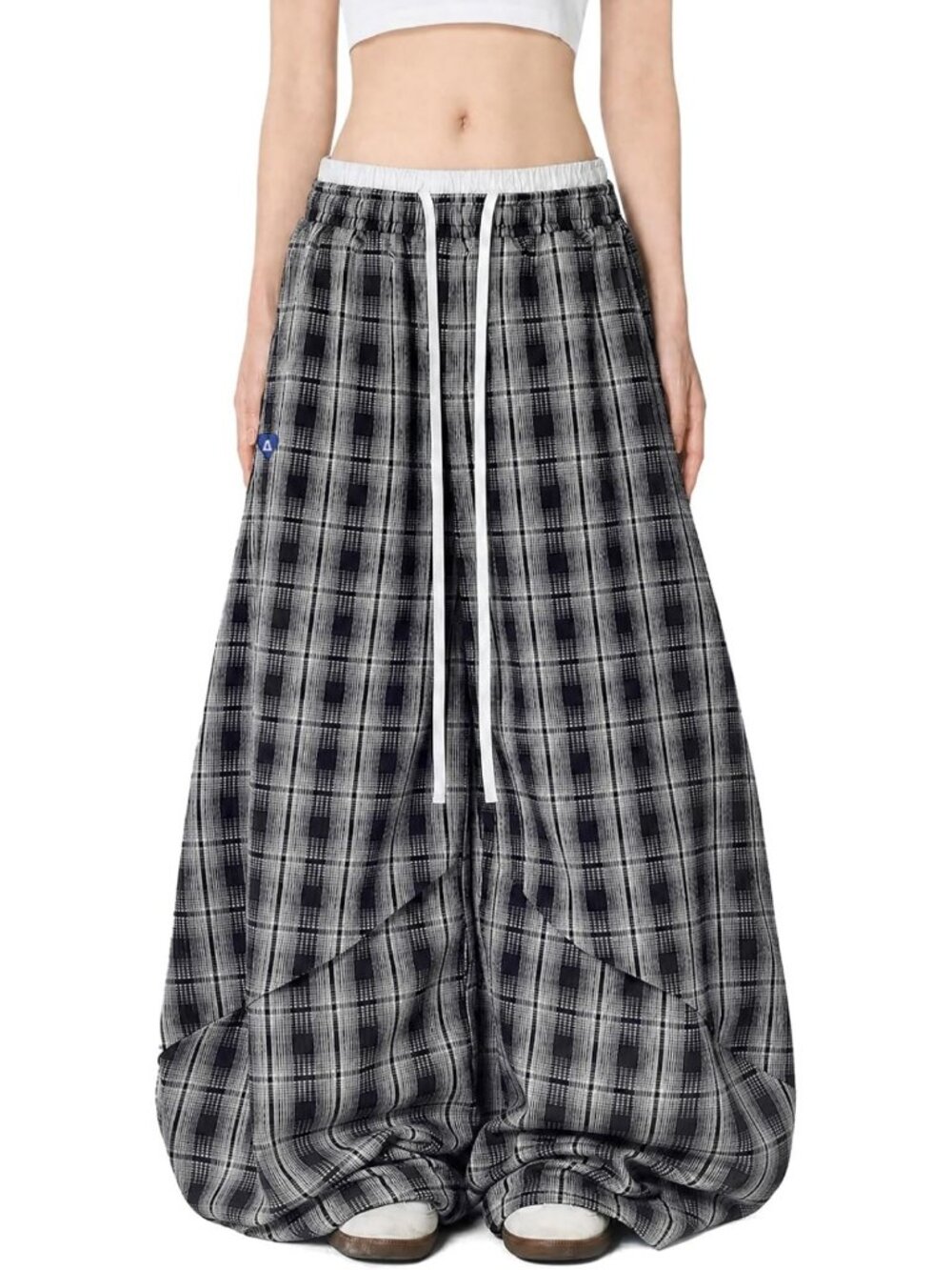 Plaid Baggy Sweatpants for Women | Y2K Streetwear, Wide Leg, Elastic Waist